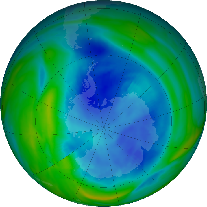 Antarctic ozone map for 21 August 2022